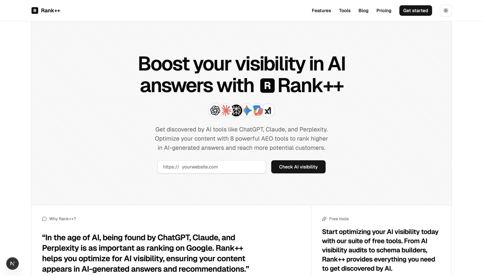 Rank++ AI visibility dashboard preview